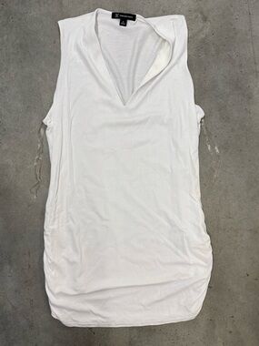 INC International Concepts White Ruched Side Tunic Top XL V-Neck